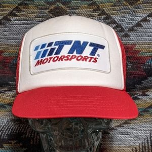 VTG TNT Motorsports RED/WHT Foam Mesh Trucker Snapback w Patch. Cleaned